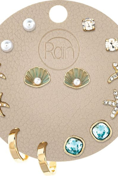 Rain Jewelry Gold Crystal Sealife Seven Post Earring Set-Earrings-Rain Jewelry Collection-Deja Nu Boutique, Women's Fashion Boutique in Lampasas, Texas