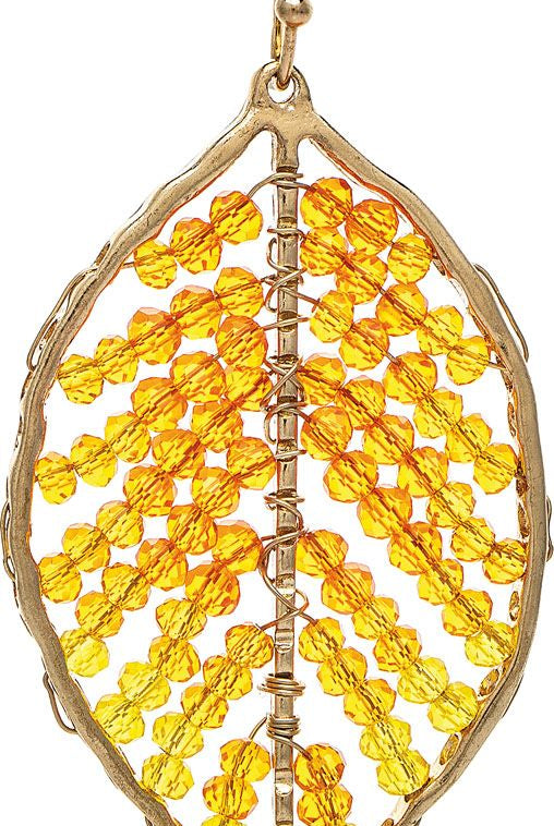 Rain Jewelry Gold Fall Orange Bead Woven Leaf Earring-Earrings-Rain Jewelry Collection-Deja Nu Boutique, Women's Fashion Boutique in Lampasas, Texas
