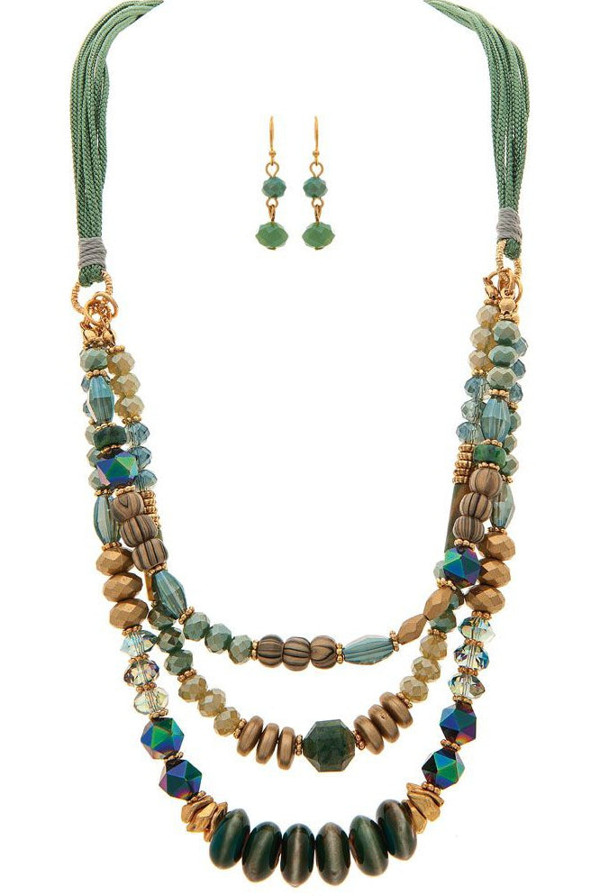 Rain Jewelry Gold Green Ceramic Glass Layer Necklace-Jewelry Sets-Rain Jewelry Collection-Deja Nu Boutique, Women's Fashion Boutique in Lampasas, Texas