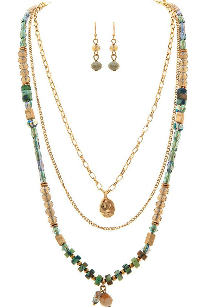 Rain Jewelry Gold Green Gem Glass Layer Necklace-Jewelry Sets-Rain Jewelry Collection-Deja Nu Boutique, Women's Fashion Boutique in Lampasas, Texas
