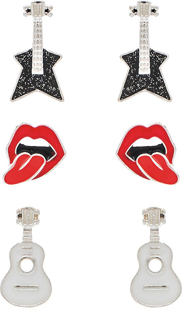 Rain Jewelry Gold Guitar Hot Lips Logo Rock & Roll 3 Piece Earring Set-Earrings-Rain Jewelry Collection-Deja Nu Boutique, Women's Fashion Boutique in Lampasas, Texas