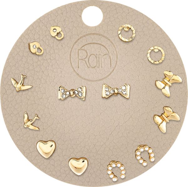 Rain Jewelry Gold Heart Bow Bird Luck Seven Post Earring Set-Earrings-Rain Jewelry Collection-Deja Nu Boutique, Women's Fashion Boutique in Lampasas, Texas