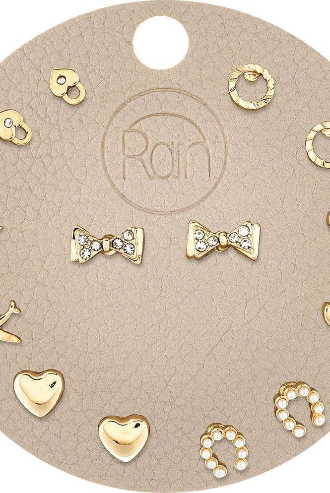 Rain Jewelry Gold Heart Bow Bird Luck Seven Post Earring Set-Earrings-Rain Jewelry Collection-Deja Nu Boutique, Women's Fashion Boutique in Lampasas, Texas