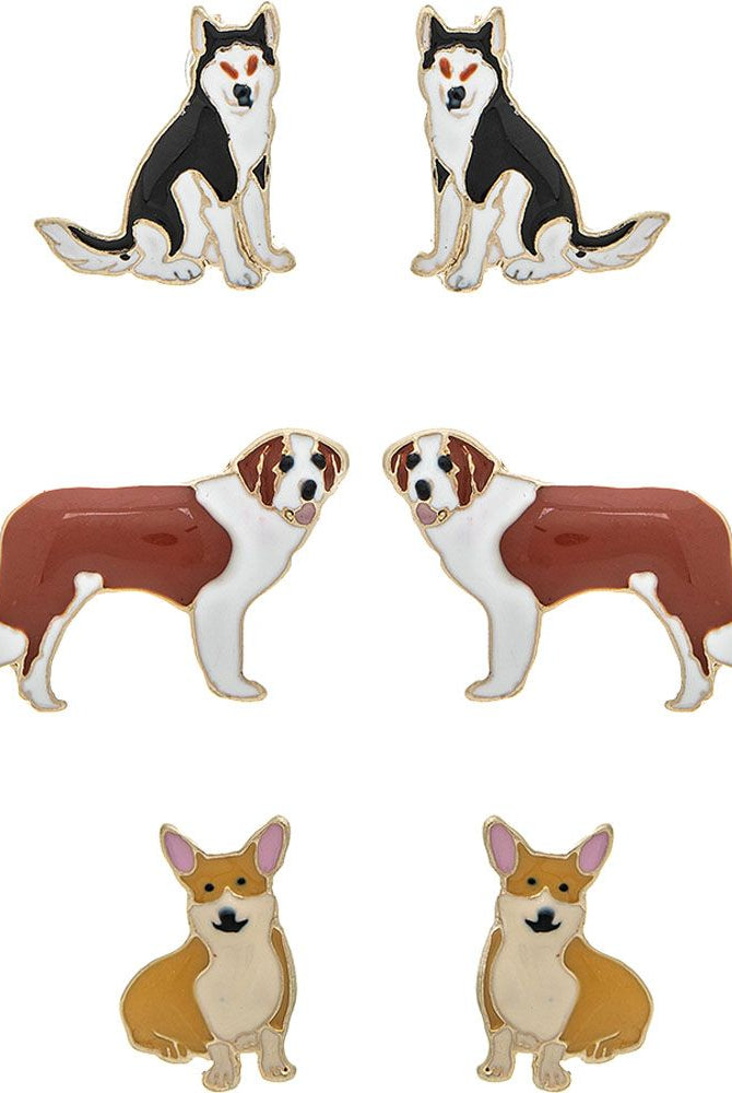 Rain Jewelry Gold Husky Corgi Saint Bernard 3 Piece Earring Set-Earrings-Rain Jewelry Collection-Deja Nu Boutique, Women's Fashion Boutique in Lampasas, Texas