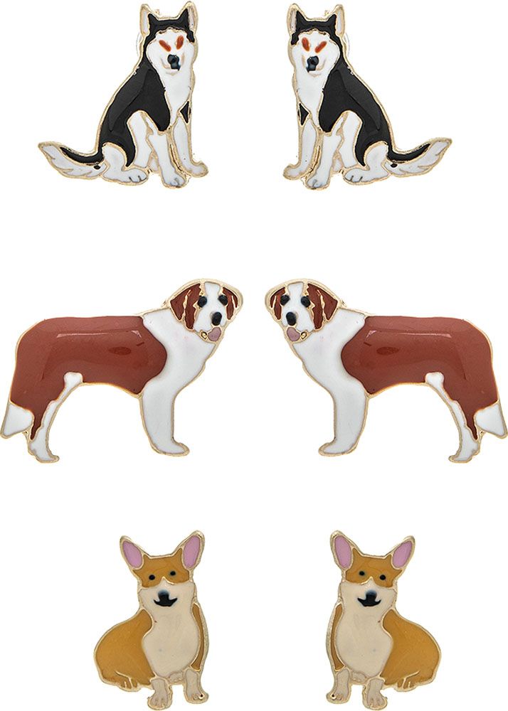 Rain Jewelry Gold Husky Corgi Saint Bernard 3 Piece Earring Set-Earrings-Rain Jewelry Collection-Deja Nu Boutique, Women's Fashion Boutique in Lampasas, Texas