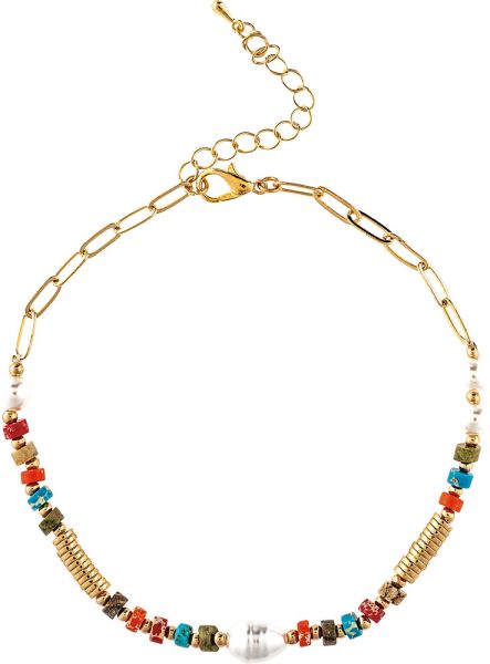 Rain Jewelry Gold Multicolor Disc Bead Pearly Chain Anklet-Anklets-Rain Jewelry Collection-Deja Nu Boutique, Women's Fashion Boutique in Lampasas, Texas
