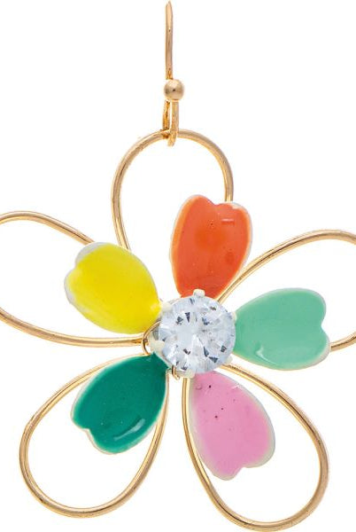 🌸 Rain Jewelry Gold Multicolor Enamel Crystal Center Framed Flower Earring-Earrings-Rain Jewelry Collection-Deja Nu Boutique, Women's Fashion Boutique in Lampasas, Texas