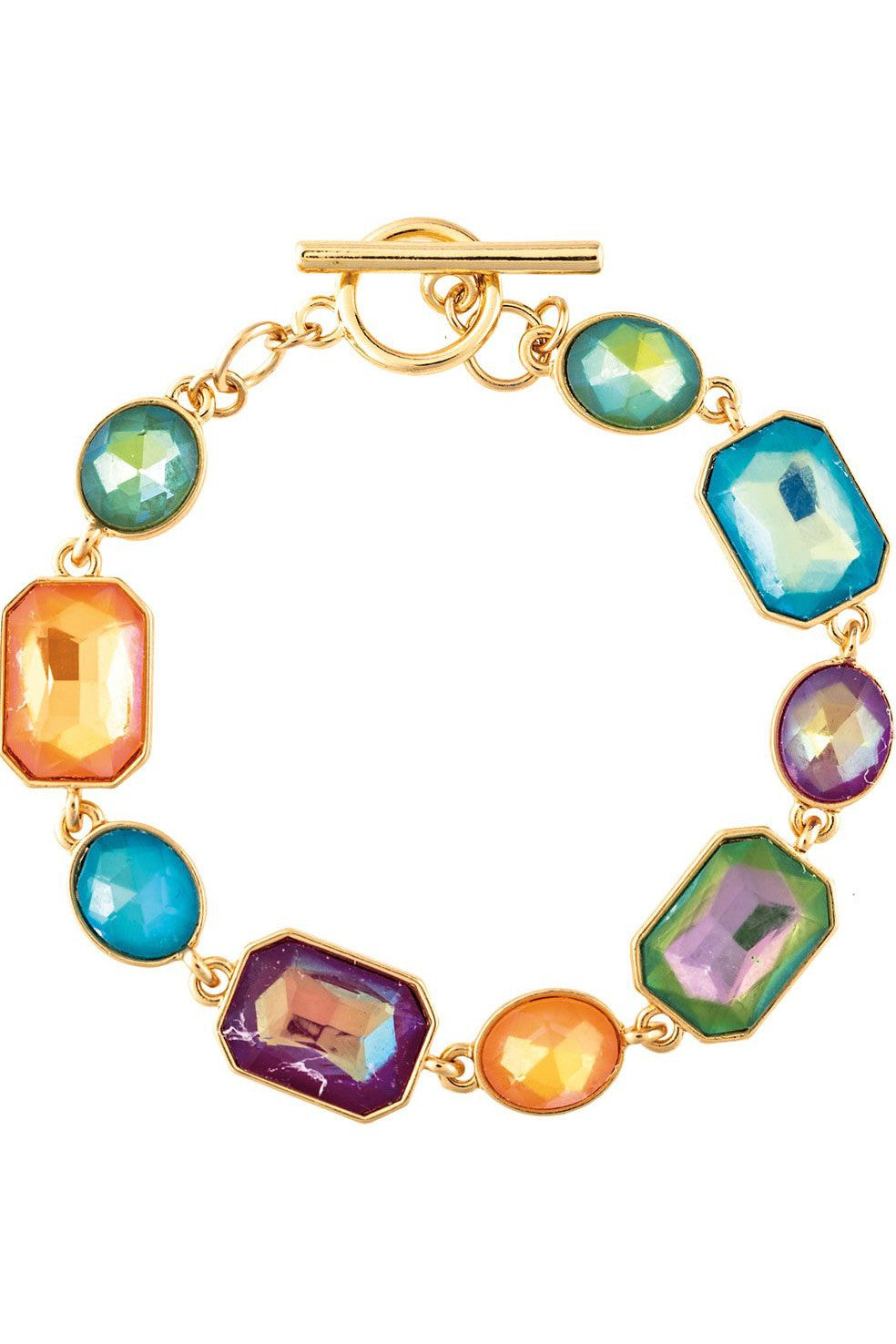 Rain Jewelry Gold Multicolor Glow Stone Shapes Toggle Bracelet-Bracelets-Rain Jewelry Collection-Deja Nu Boutique, Women's Fashion Boutique in Lampasas, Texas