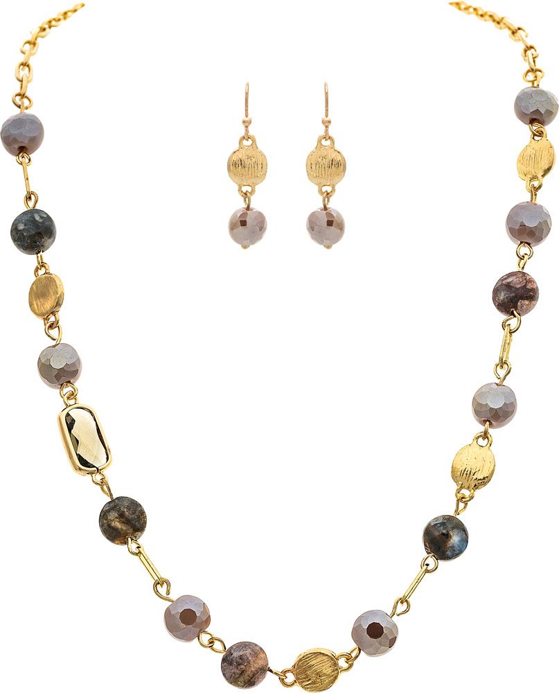 Rain Jewelry Gold Natural Glass & Stone Bead Mixed Link Necklace Set-Necklace Set-Rain Jewelry Collection-Deja Nu Boutique, Women's Fashion Boutique in Lampasas, Texas