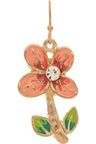 Rain Jewelry Gold Peach Enamel Flower Earring With Center Rhinestone-Earrings-Rain Jewelry Collection-Deja Nu Boutique, Women's Fashion Boutique in Lampasas, Texas