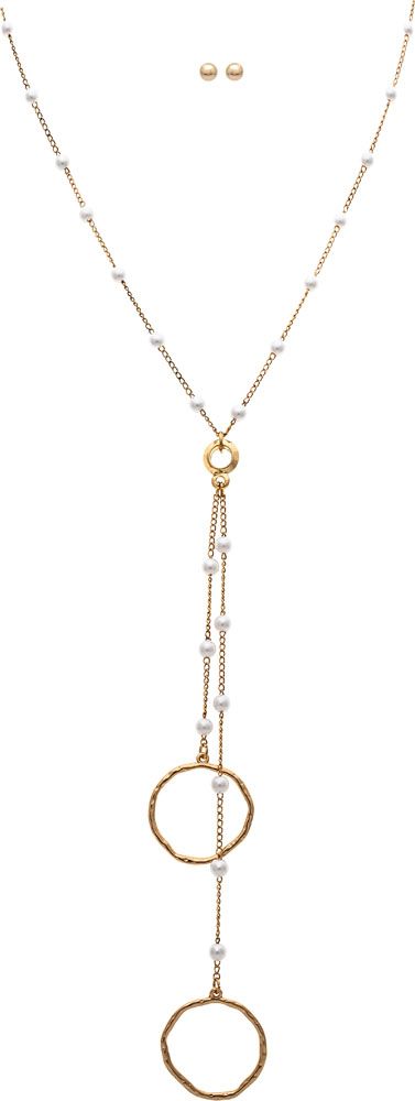 Rain Jewelry Gold Pearl Stations Rings Y Style Necklace Set-Necklace Set-Rain Jewelry Collection-Deja Nu Boutique, Women's Fashion Boutique in Lampasas, Texas