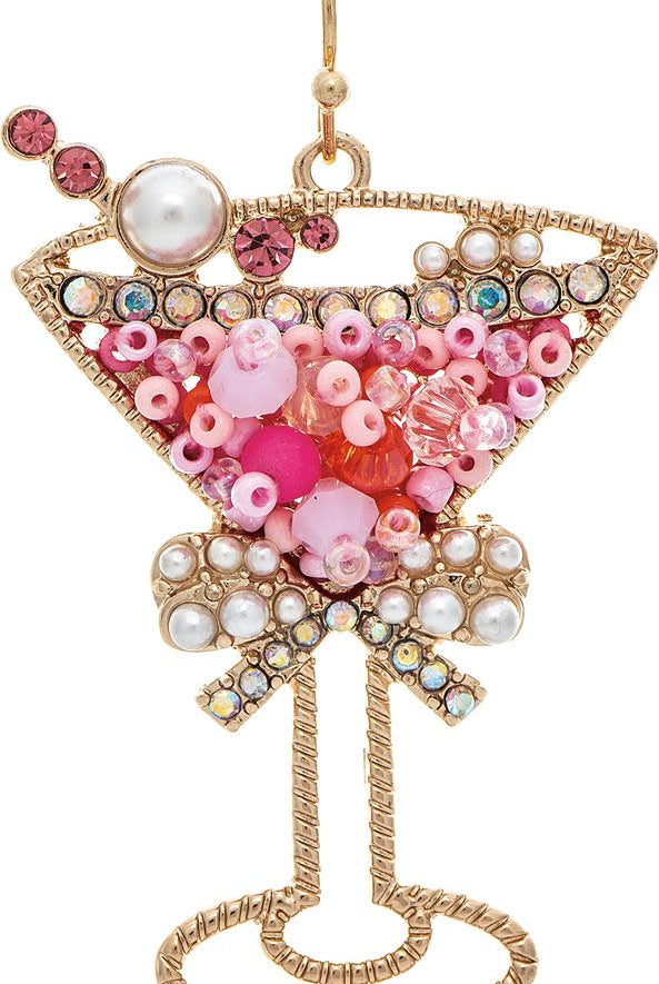 Rain Jewelry Gold Pink Bling Martini Glass Earring-Earrings-Rain Jewelry Collection-Deja Nu Boutique, Women's Fashion Boutique in Lampasas, Texas