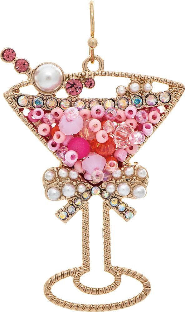 Rain Jewelry Gold Pink Bling Martini Glass Earring-Earrings-Rain Jewelry Collection-Deja Nu Boutique, Women's Fashion Boutique in Lampasas, Texas