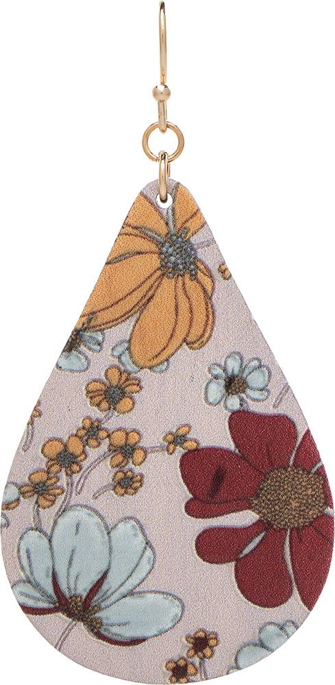 Rain Jewelry Gold Pink Red Yellow Flower Print Wood Earring-Earrings-Rain Jewelry Collection-Deja Nu Boutique, Women's Fashion Boutique in Lampasas, Texas