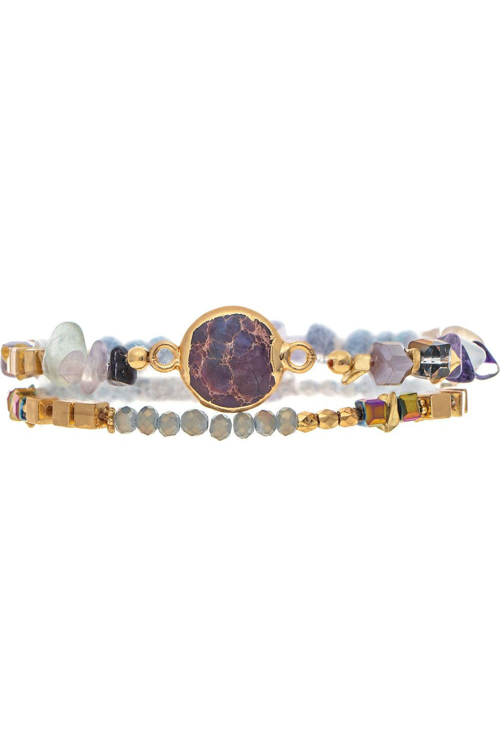 Rain Jewelry Gold Purple Glass Square Bead Bracelet Set-Bracelets-Rain Jewelry Collection-Deja Nu Boutique, Women's Fashion Boutique in Lampasas, Texas