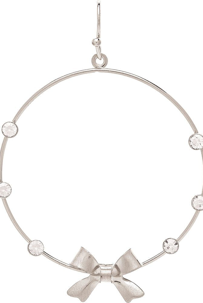 Rain Jewelry Silver Crystal Circle Bow Charm Earrings-Earrings-Rain Jewelry Collection-Deja Nu Boutique, Women's Fashion Boutique in Lampasas, Texas