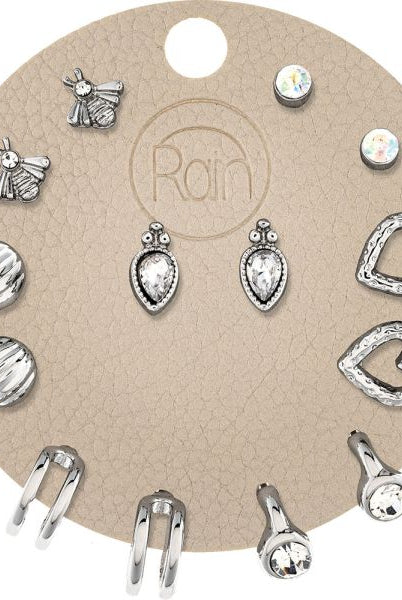 Rain Jewelry Silver Crystal Everyday Heart Bee Seven Post Earring Set-Earrings-Rain Jewelry Collection-Deja Nu Boutique, Women's Fashion Boutique in Lampasas, Texas