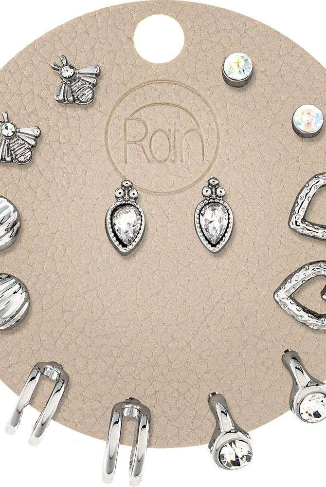 Rain Jewelry Silver Crystal Everyday Heart Bee Seven Post Earring Set-Earrings-Rain Jewelry Collection-Deja Nu Boutique, Women's Fashion Boutique in Lampasas, Texas