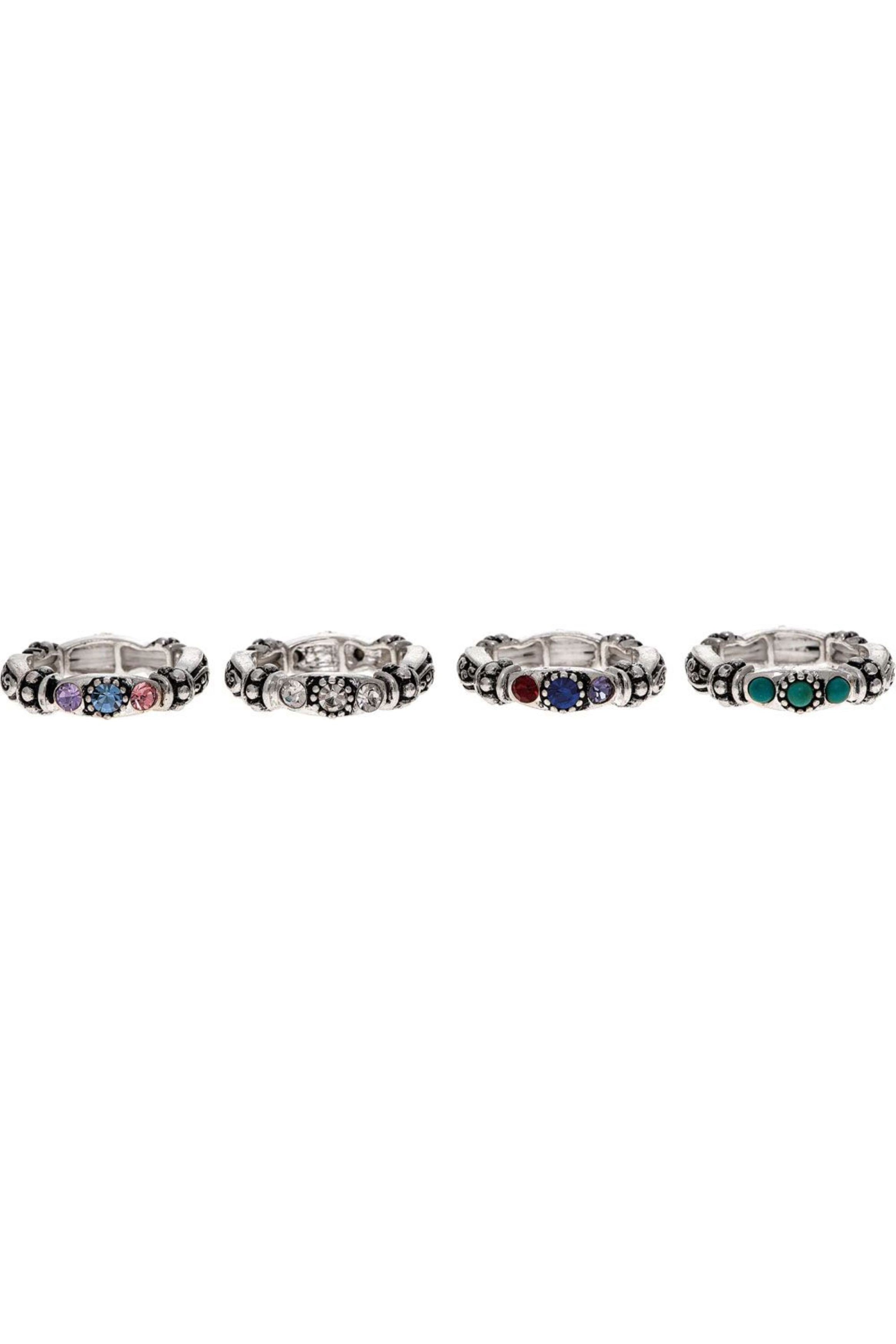 Rain Jewelry Silver Dotted Color Gem Four Piece Ring Set-Rings-Rain Jewelry Collection-Deja Nu Boutique, Women's Fashion Boutique in Lampasas, Texas