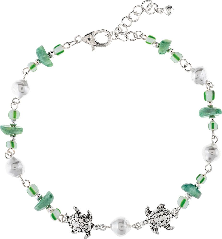Rain Jewelry Silver Green Beaded Turtles Anklet-Anklets-Rain Jewelry Collection-Deja Nu Boutique, Women's Fashion Boutique in Lampasas, Texas