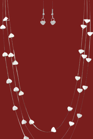 Rain Jewelry Silver Hearts Multi-Layer Necklace Set-Necklace Set-Rain Jewelry Collection-Deja Nu Boutique, Women's Fashion Boutique in Lampasas, Texas