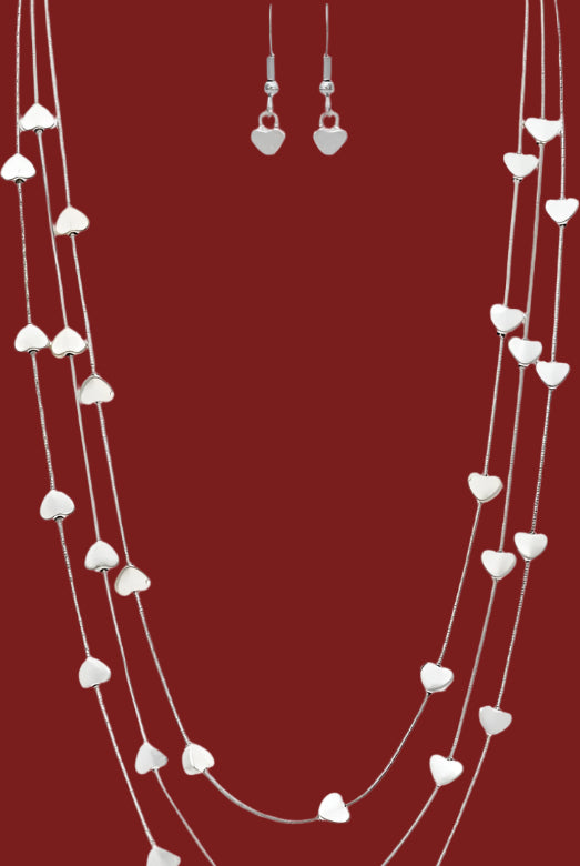 Rain Jewelry Silver Hearts Multi-Layer Necklace Set-Necklace Set-Rain Jewelry Collection-Deja Nu Boutique, Women's Fashion Boutique in Lampasas, Texas