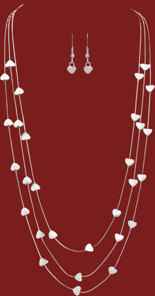 Rain Jewelry Silver Hearts Multi-Layer Necklace Set-Necklace Set-Rain Jewelry Collection-Deja Nu Boutique, Women's Fashion Boutique in Lampasas, Texas