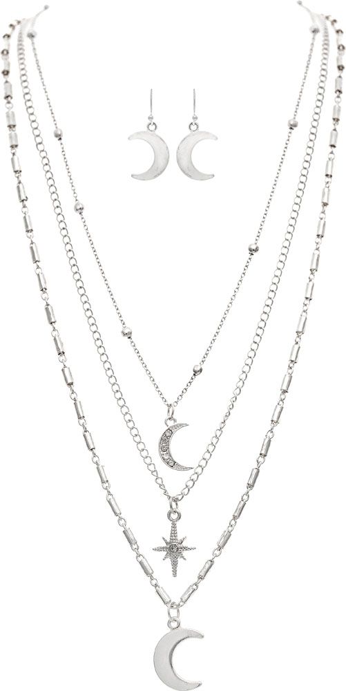 Rain Jewelry Silver Moons & Star Layer Chain Necklace Set-Necklace Set-Rain Jewelry Collection-Deja Nu Boutique, Women's Fashion Boutique in Lampasas, Texas