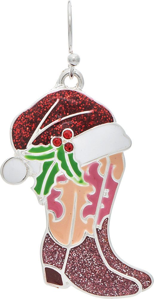 Rain Jewelry Silver Pink Glitter Christmas Boot Earring-Earrings-Rain Jewelry Collection-Deja Nu Boutique, Women's Fashion Boutique in Lampasas, Texas