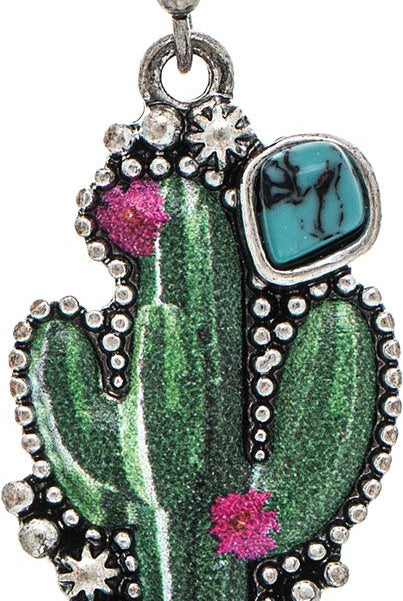 Rain Jewelry Silver Turquoise Resin Blooming Cactus Earring-Earrings-Rain Jewelry Collection-Deja Nu Boutique, Women's Fashion Boutique in Lampasas, Texas