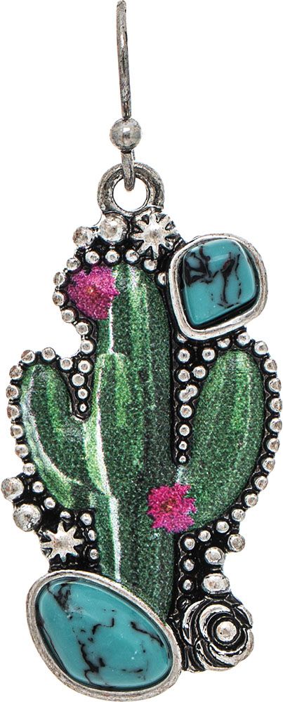 Rain Jewelry Silver Turquoise Resin Blooming Cactus Earring-Earrings-Rain Jewelry Collection-Deja Nu Boutique, Women's Fashion Boutique in Lampasas, Texas