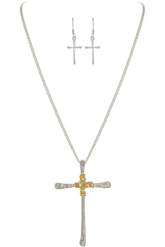 Rain Jewelry Silver Wrapped Cross Necklace Set-Jewelry Sets-Rain Jewelry Collection-Deja Nu Boutique, Women's Fashion Boutique in Lampasas, Texas
