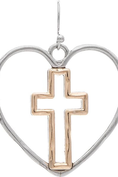 Rain Jewelry Two-Tone Faithful Heart Center Cross Earrings ✨💖✝️-Earrings-Rain Jewelry Collection-Deja Nu Boutique, Women's Fashion Boutique in Lampasas, Texas
