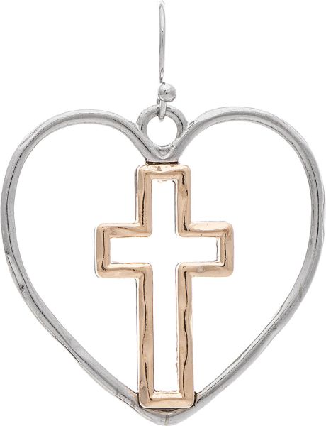 Rain Jewelry Two-Tone Faithful Heart Center Cross Earrings β¨πβοΈ-Earrings-Rain Jewelry Collection-Deja Nu Boutique, Women's Fashion Boutique in Lampasas, Texas