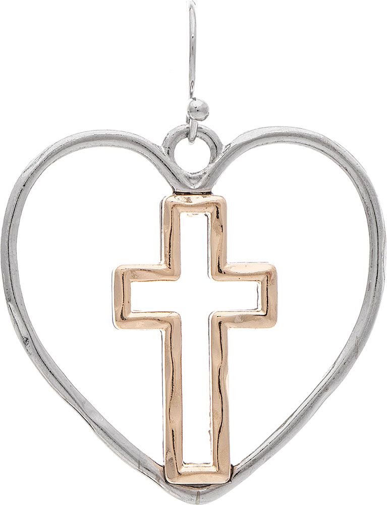 Rain Jewelry Two-Tone Faithful Heart Center Cross Earrings β¨πβοΈ-Earrings-Rain Jewelry Collection-Deja Nu Boutique, Women's Fashion Boutique in Lampasas, Texas