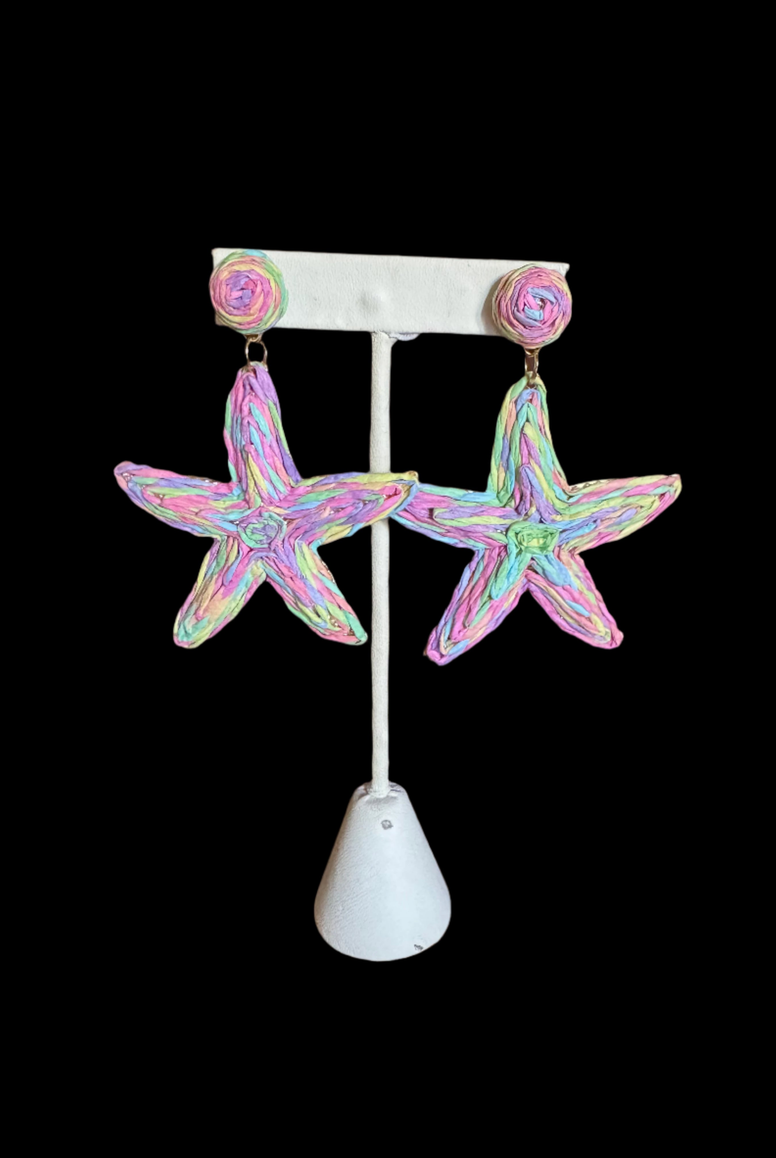 Rainbow Raffia Starfish Earrings – Island Vibes Only-Earrings-Deja Nu Tx-Deja Nu Boutique, Women's Fashion Boutique in Lampasas, Texas