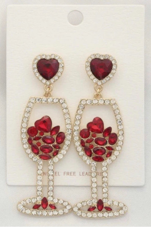 Red Crystal Wine Glass Earrings-Earrings-Deja Nu Tx-Deja Nu Boutique, Women's Fashion Boutique in Lampasas, Texas