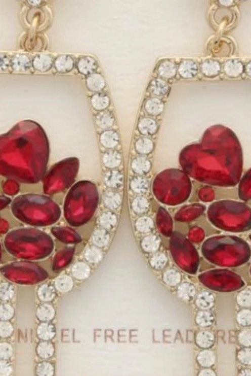 Red Crystal Wine Glass Earrings-Earrings-Deja Nu Tx-Deja Nu Boutique, Women's Fashion Boutique in Lampasas, Texas
