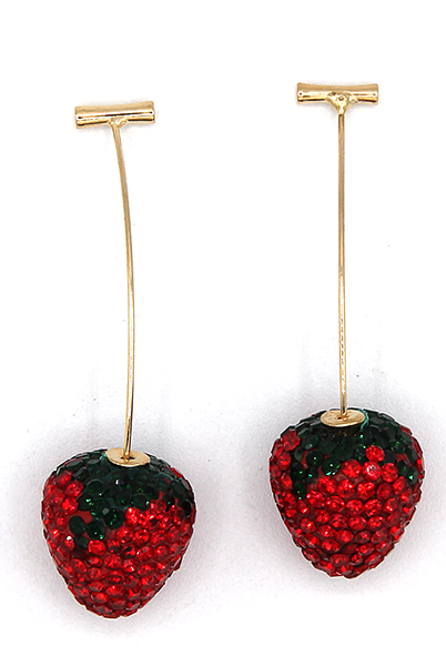 Rhinestone Strawberry Drop Earrings in Gold-Earrings-Deja Nu Tx-Deja Nu Boutique, Women's Fashion Boutique in Lampasas, Texas