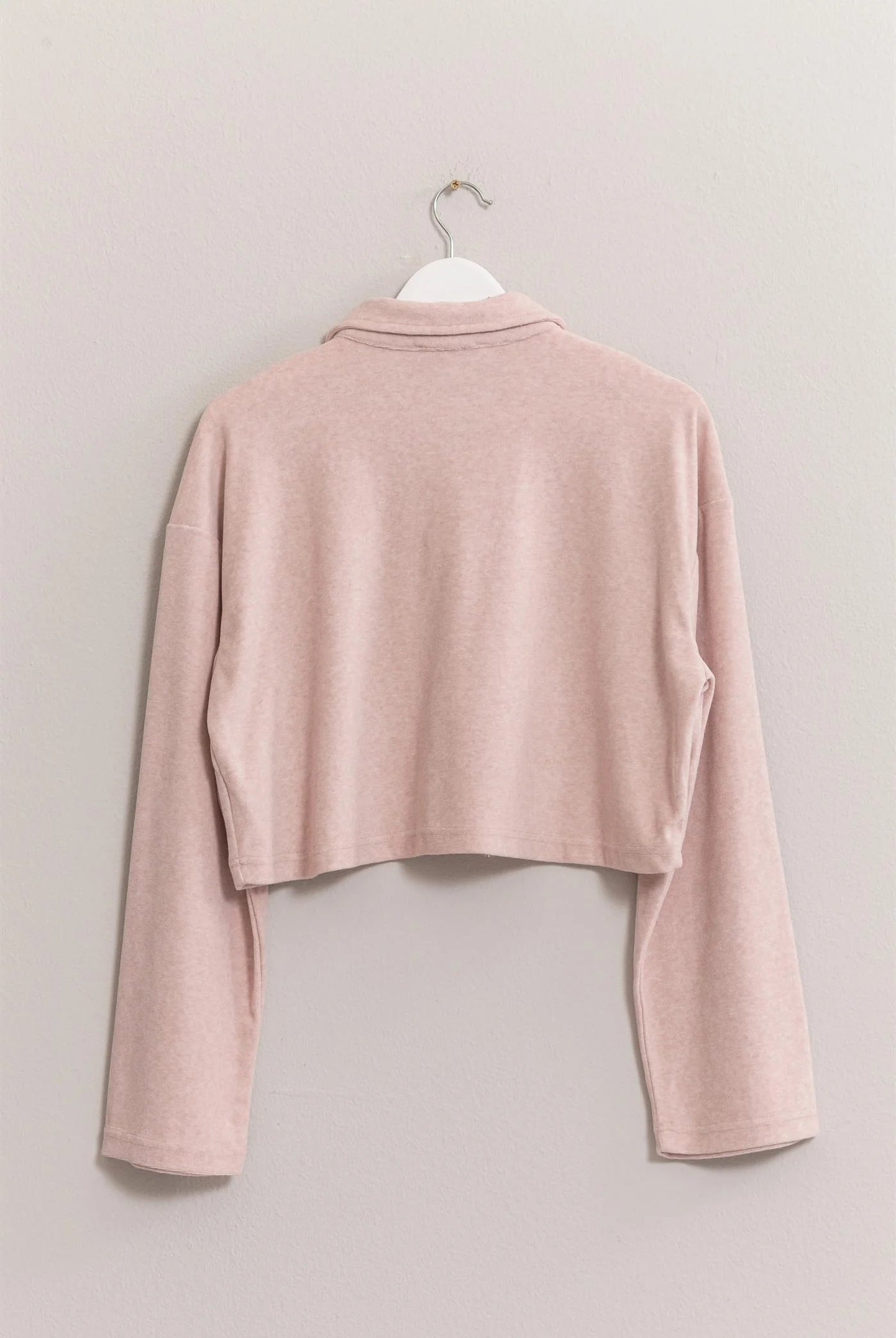 Hyfve Rose Pink Towel Terry Half-Placket Cropped Button Front Top-Sweaters-Hyfve-Deja Nu Boutique, Women's Fashion Boutique in Lampasas, Texas