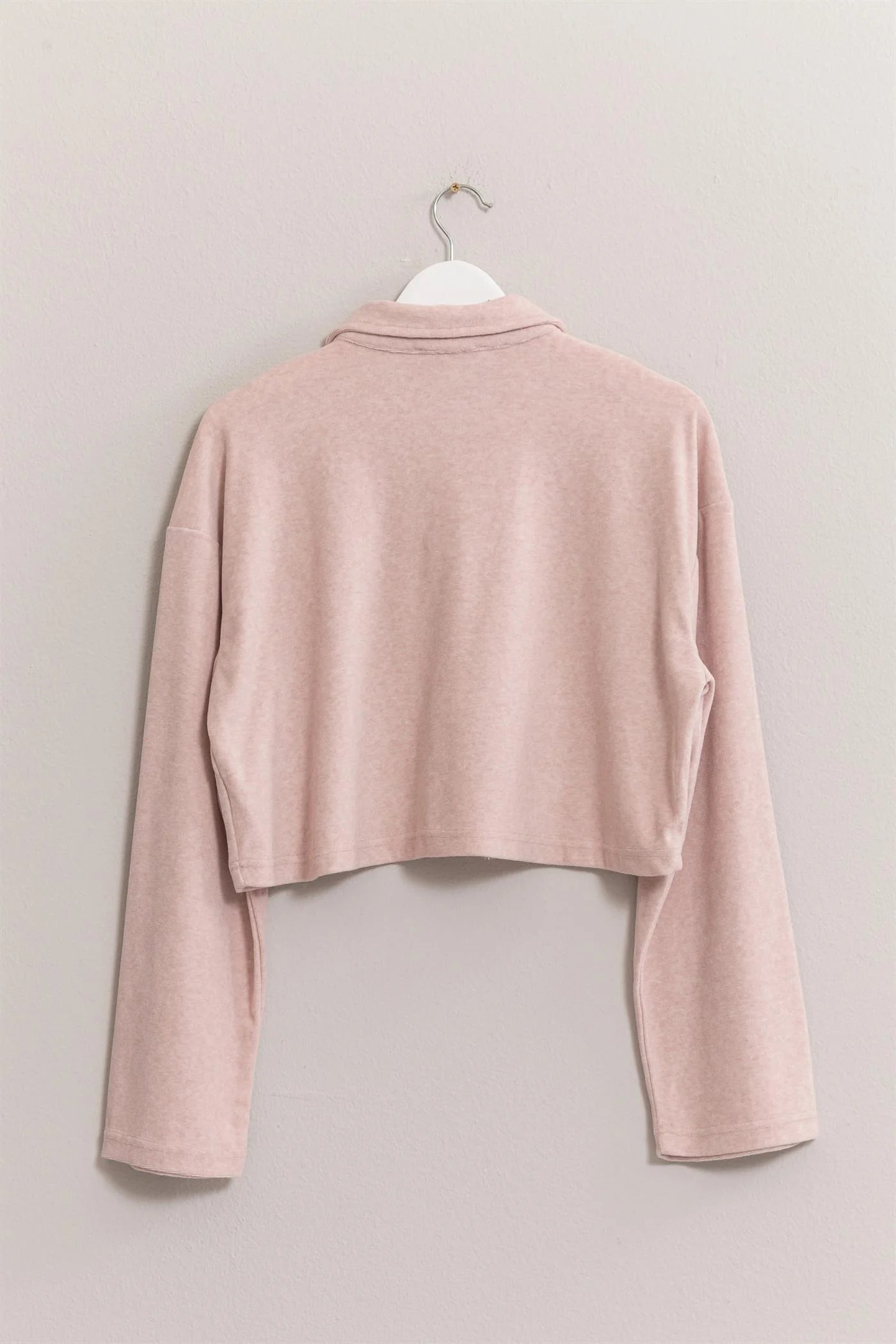 Hyfve Rose Pink Towel Terry Half-Placket Cropped Button Front Top-Sweaters-Hyfve-Deja Nu Boutique, Women's Fashion Boutique in Lampasas, Texas