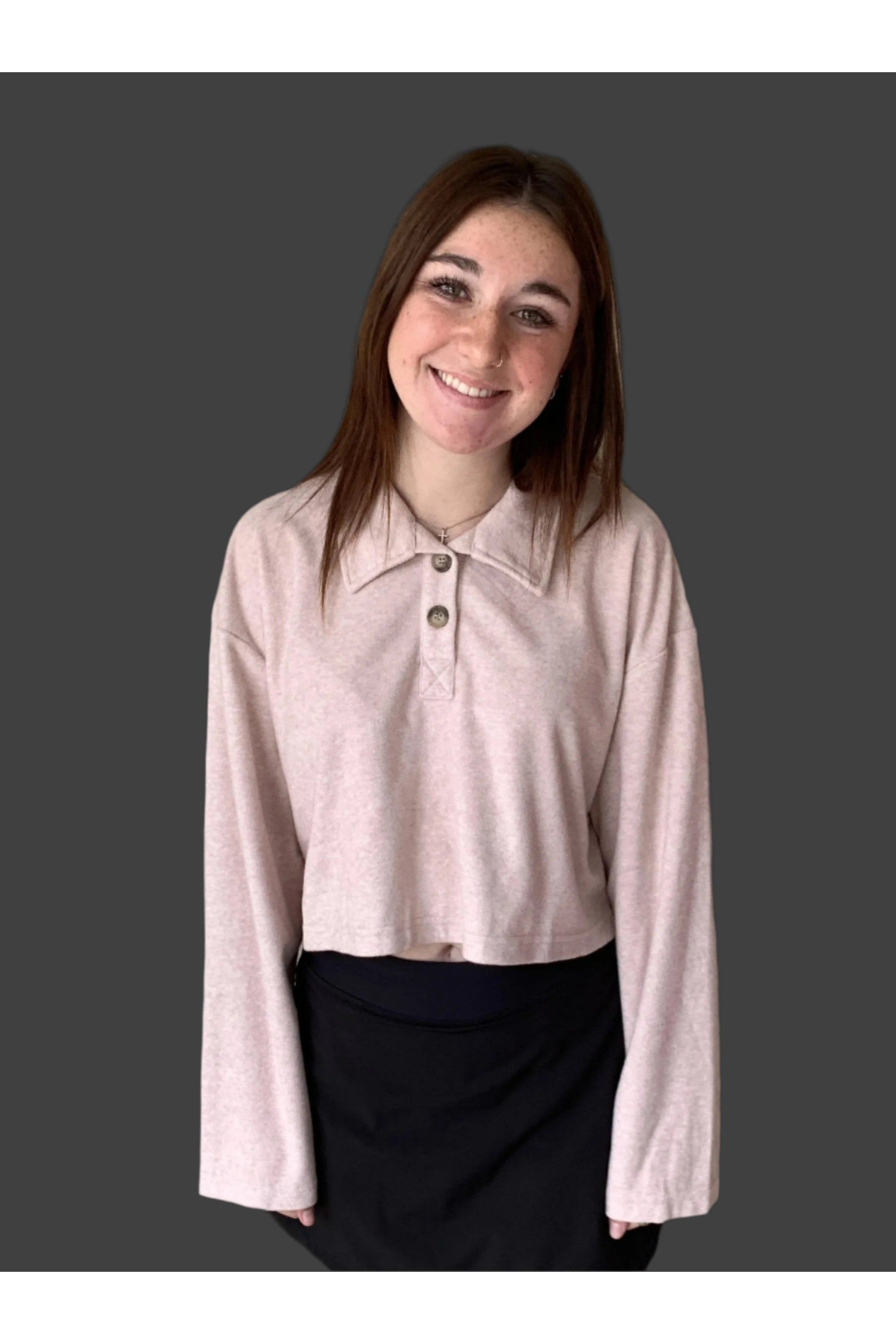 Hyfve Rose Pink Towel Terry Half-Placket Cropped Button Front Top-Sweaters-Hyfve-Deja Nu Boutique, Women's Fashion Boutique in Lampasas, Texas