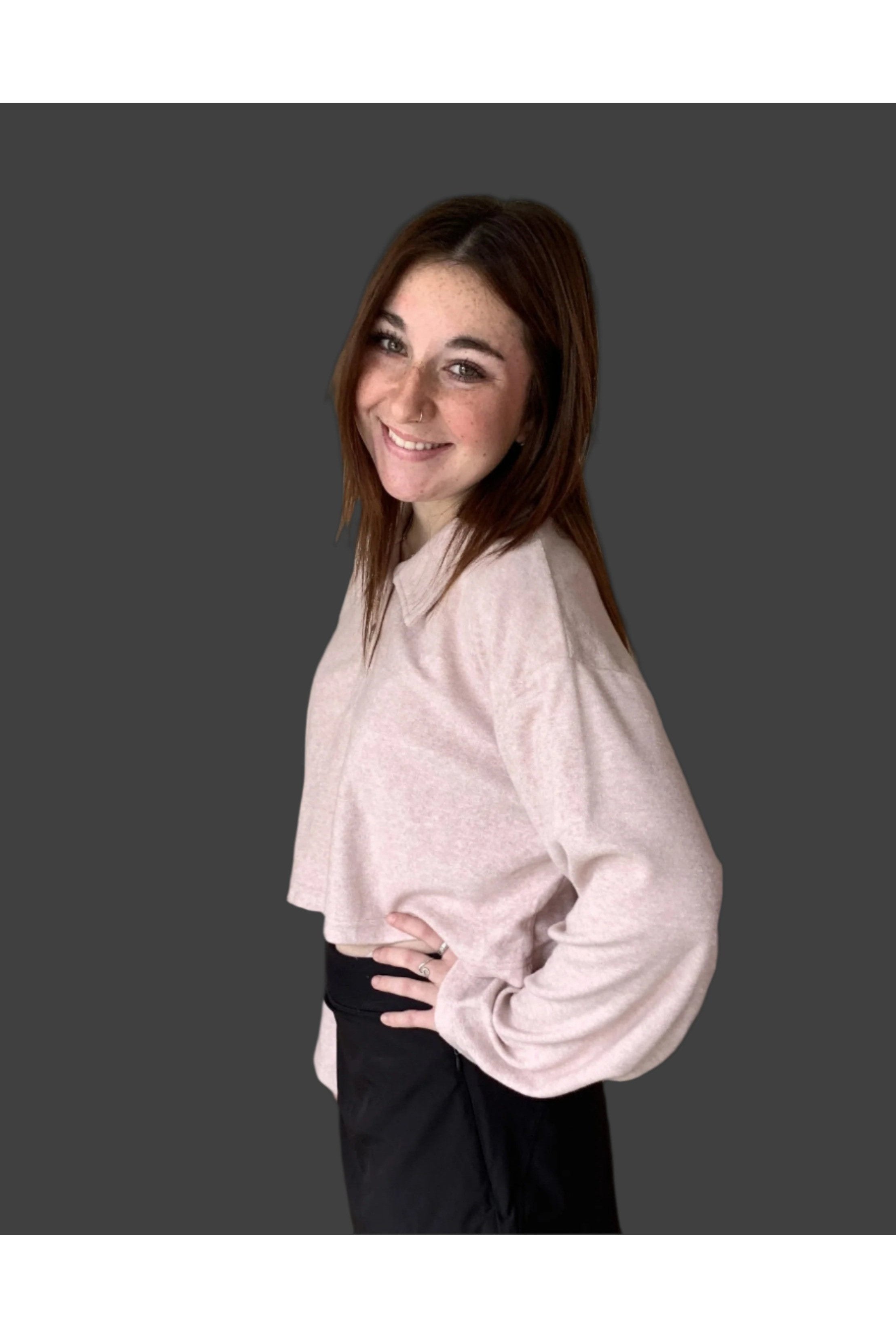 Hyfve Rose Pink Towel Terry Half-Placket Cropped Button Front Top-Sweaters-Hyfve-Deja Nu Boutique, Women's Fashion Boutique in Lampasas, Texas