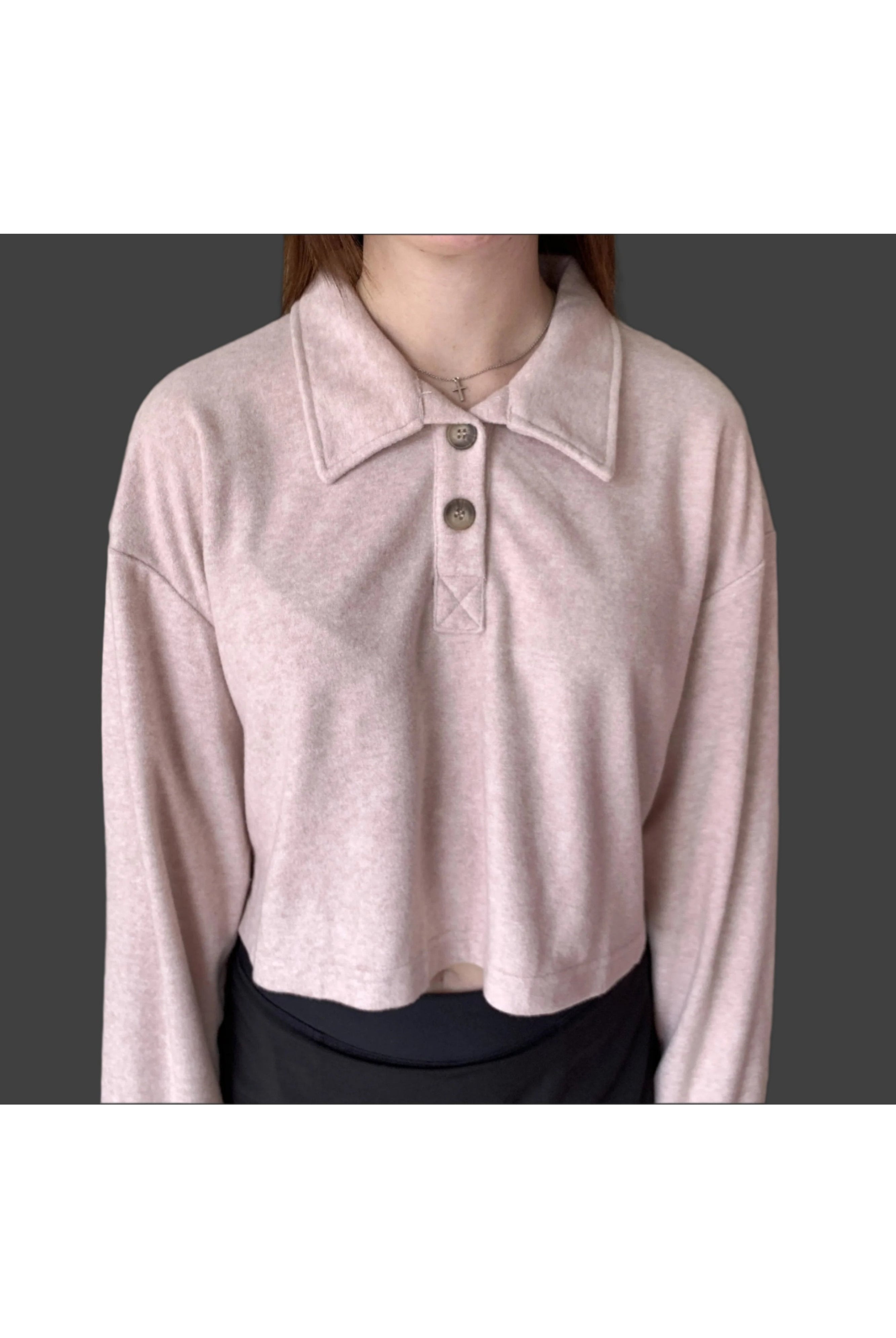 Hyfve Rose Pink Towel Terry Half-Placket Cropped Button Front Top-Sweaters-Hyfve-Deja Nu Boutique, Women's Fashion Boutique in Lampasas, Texas