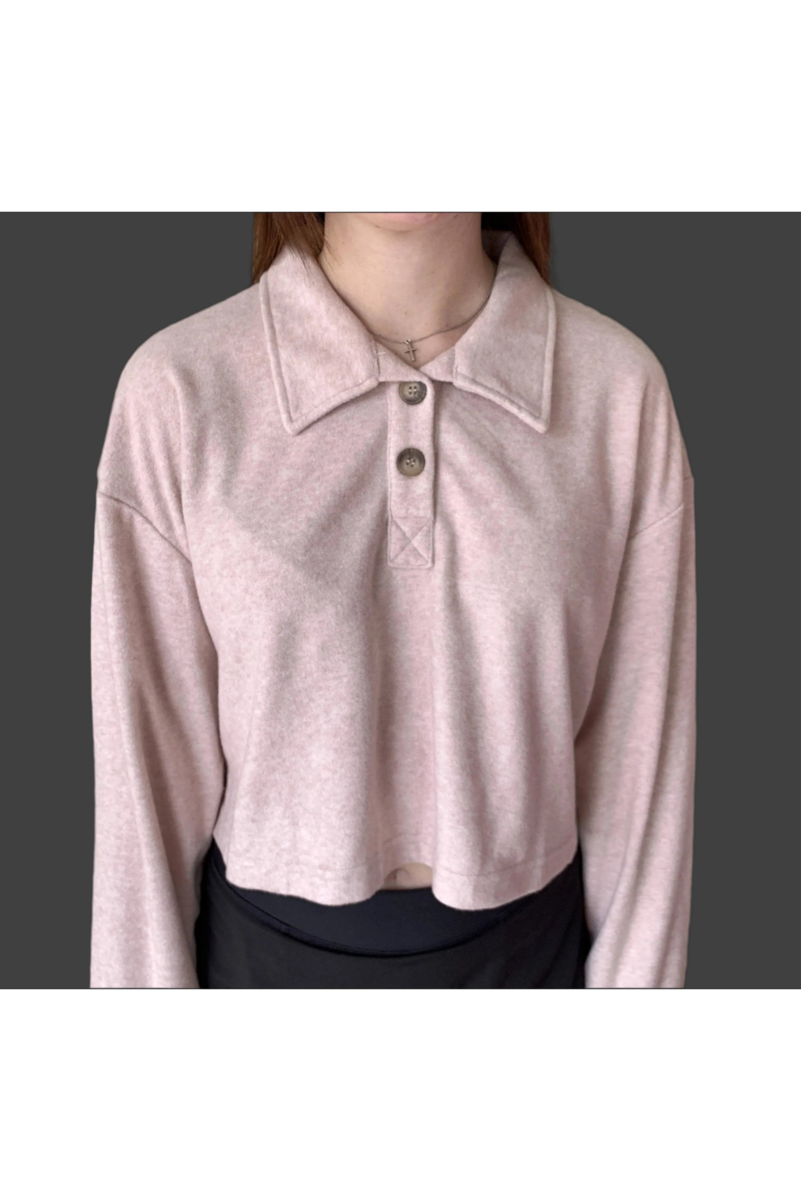 Hyfve Rose Pink Towel Terry Half-Placket Cropped Button Front Top-Sweaters-Hyfve-Deja Nu Boutique, Women's Fashion Boutique in Lampasas, Texas