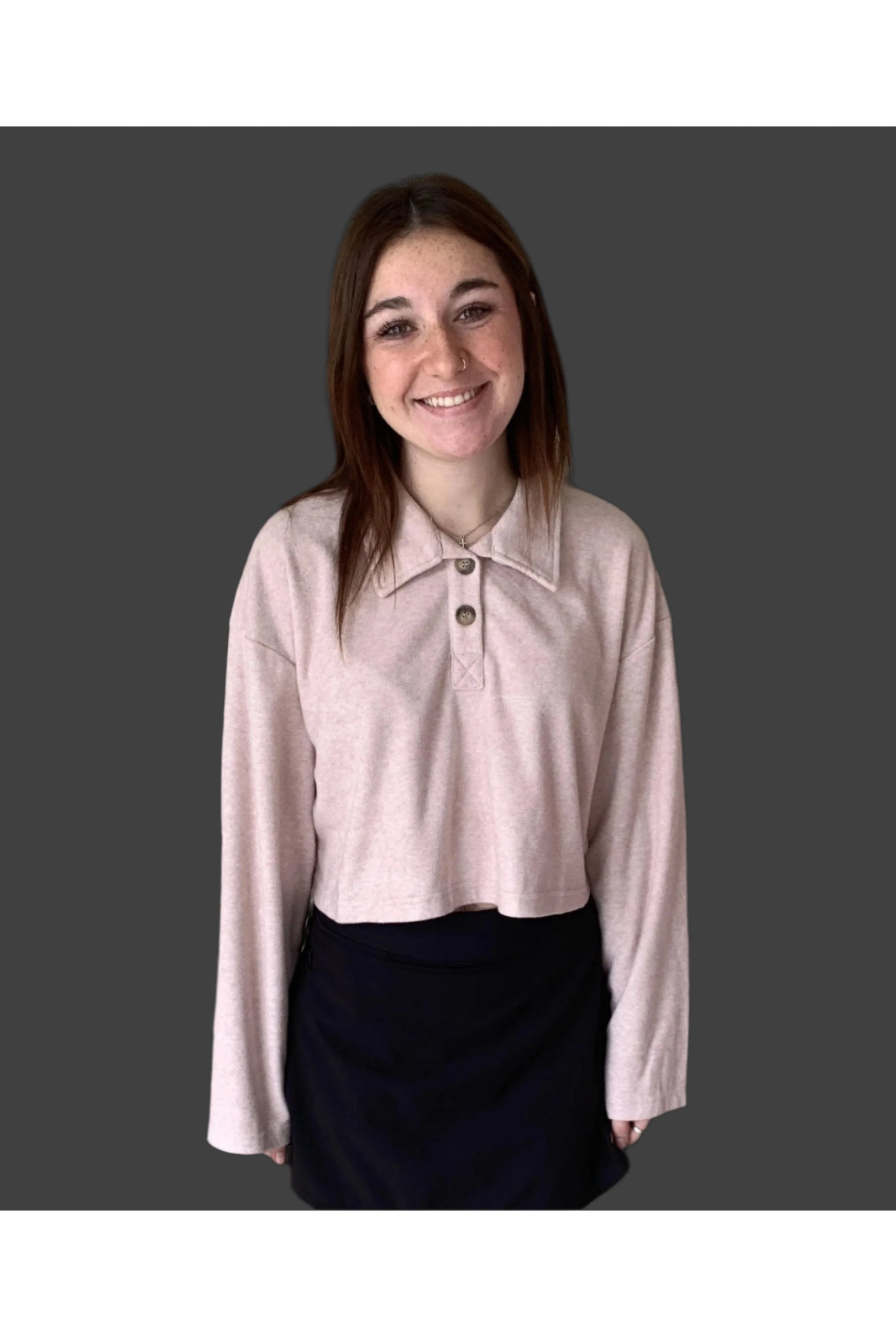 Hyfve Rose Pink Towel Terry Half-Placket Cropped Button Front Top-Sweaters-Hyfve-Deja Nu Boutique, Women's Fashion Boutique in Lampasas, Texas