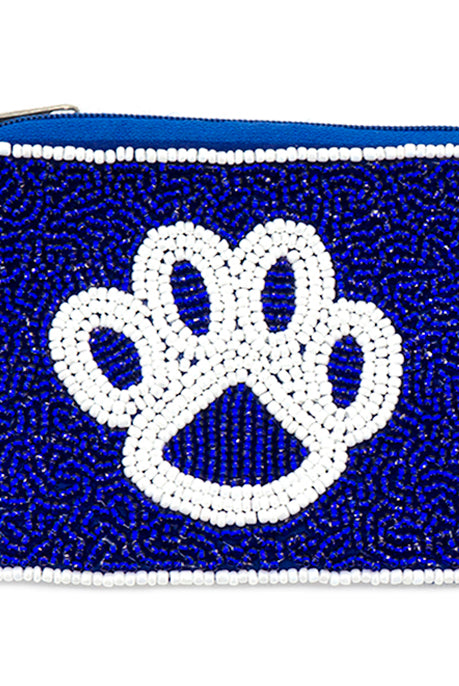 Royal Blue Paw Print Seed Beads Coin Pouch-Coin Purse-Deja Nu-Deja Nu Boutique, Women's Fashion Boutique in Lampasas, Texas