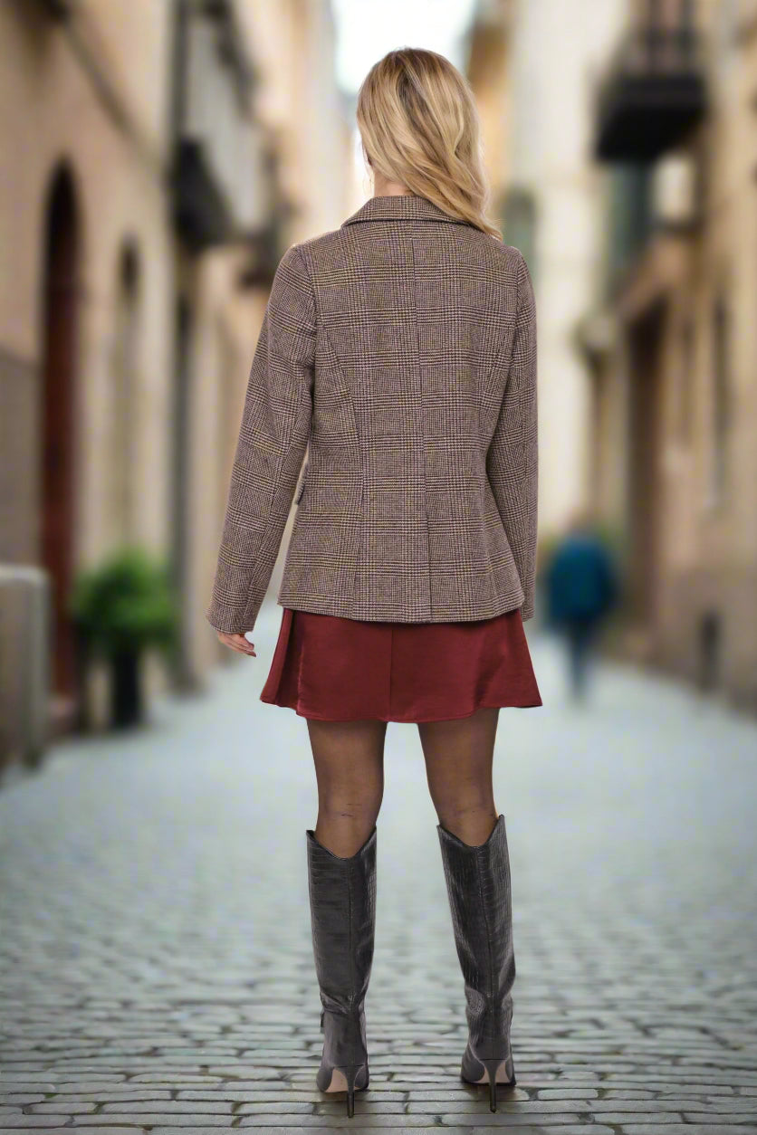 Sadie & Sage Ambition Houndstooth Blazer in Dark Brown-Blazers-Sadie & Sage-Deja Nu Boutique, Women's Fashion Boutique in Lampasas, Texas