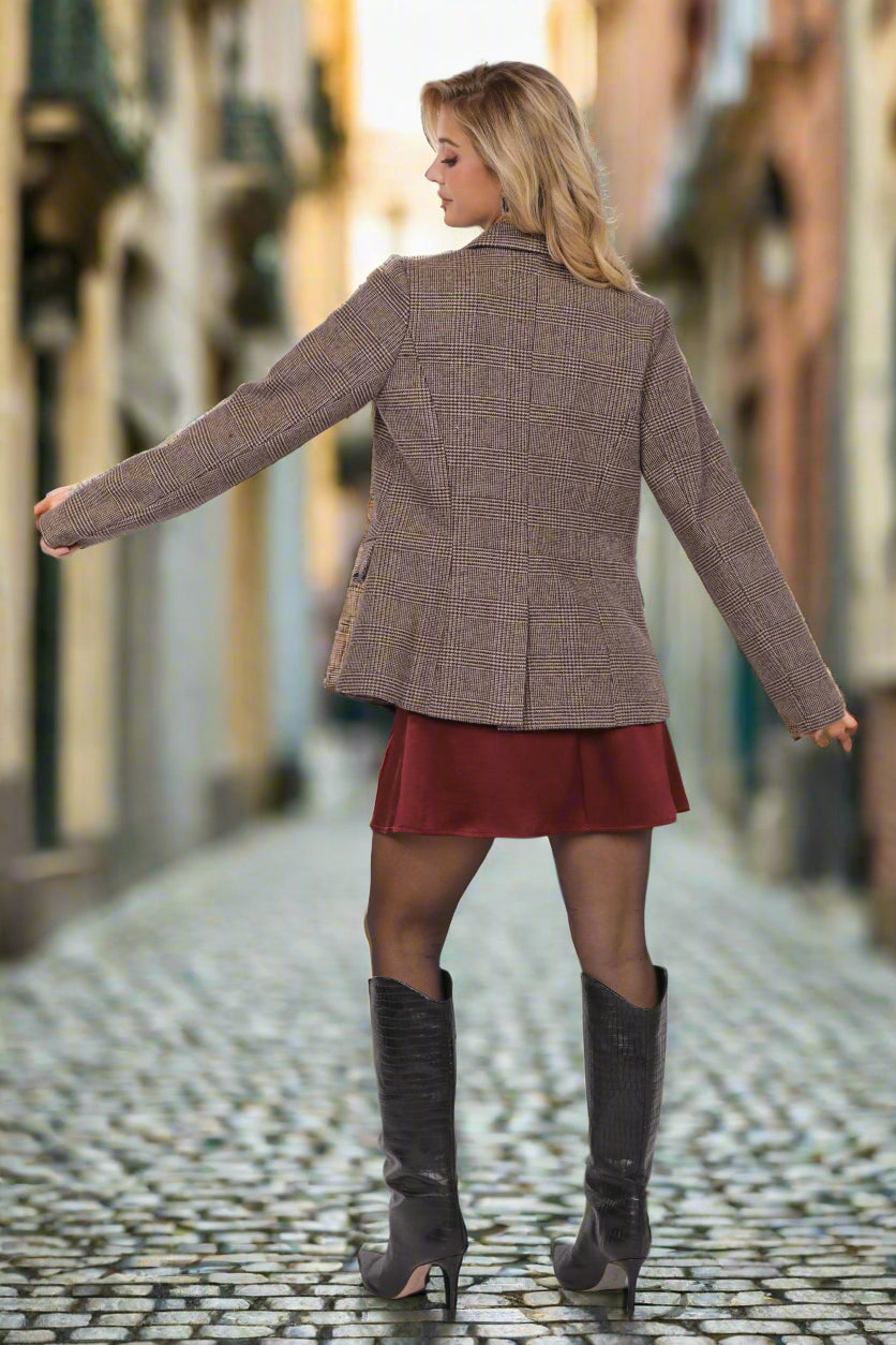 Sadie & Sage Ambition Houndstooth Blazer in Dark Brown-Blazers-Sadie & Sage-Deja Nu Boutique, Women's Fashion Boutique in Lampasas, Texas