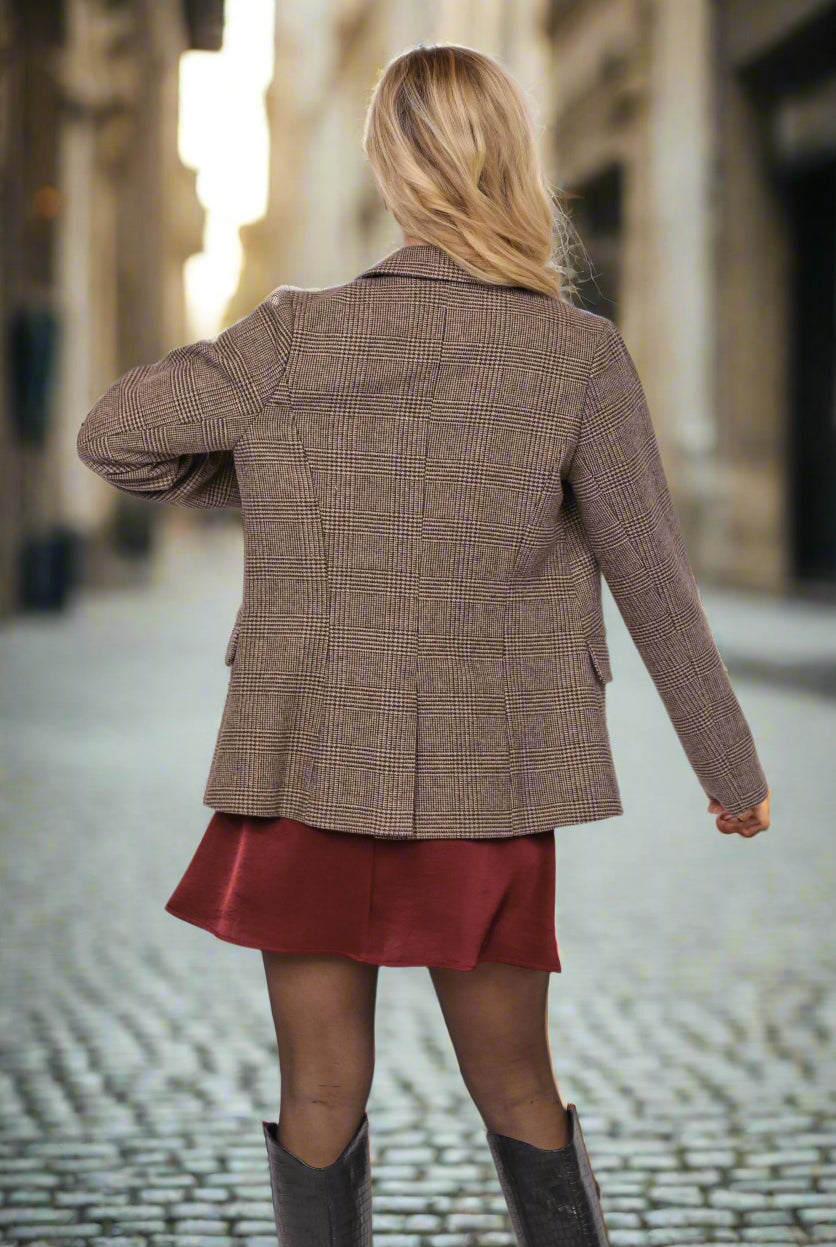 Sadie & Sage Ambition Houndstooth Blazer in Dark Brown-Blazers-Sadie & Sage-Deja Nu Boutique, Women's Fashion Boutique in Lampasas, Texas